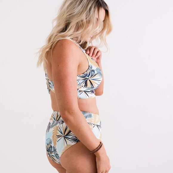 NWT: Midrise Full Coverage Briefs Bikini Swim Bottom in Green Palm - Picture 3 of 16